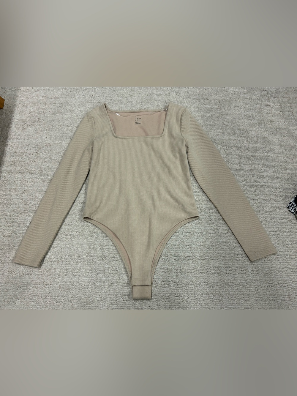 a new day Beige Ribbed Long-Sleeve Square Neck Bodysuit